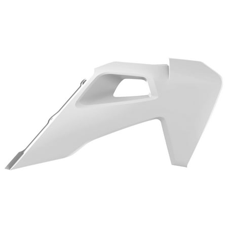 White plastic radiator scoops designed for Husqvarna TC/FC/TX/FX 2019-22 and TE/FE 2020-23, featuring a sleek aerodynamic shape and ventilation cutouts for improved airflow.