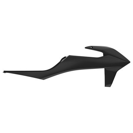 Black Polisport radiator scoops designed for KTM SX/SXF/XC-F 2019-22 and EXC/EXCF/XC-W 2020-23, featuring a sleek, aerodynamic shape and durable plastic construction.