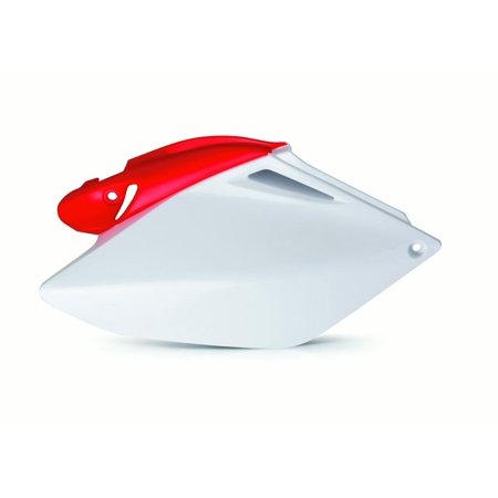 White plastic side panels with a red accent, designed for Honda CR125 (1995-97) and CR250 (1992-96) models, featuring a sleek aerodynamic shape and ventilation slots.
