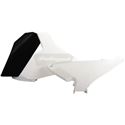 Black and white Polisport side panels designed for Honda CRF250R (2010-13) and CRF450R (2009-12), featuring a sleek, durable plastic construction and a streamlined shape.