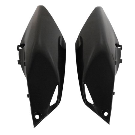 Black plastic side panels designed for Honda CRF250R (2014-2017) and CRF450R (2013-2016), featuring a sleek aerodynamic shape and mounting holes for easy installation.