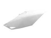 White plastic side panel for Honda CRF250R (2014-2017) and CRF450R (2013-2016), featuring a sleek design with mounting holes and a smooth finish.