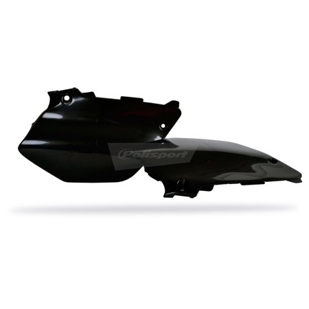 Black plastic side panels designed for Yamaha YZ 125/250 models from 2002 to 2014, featuring a sleek, aerodynamic shape and mounting holes for easy installation.