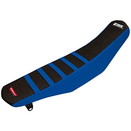 Black and blue Polisport Zebra seat cover designed for various Yamaha models, featuring a textured grip surface and striped design for enhanced rider comfort and control.