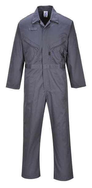 Graphite grey Portwest Liverpool Zip Coverall in size 2XL, featuring long sleeves, a zip front, multiple pockets, and a durable fabric design for workwear.