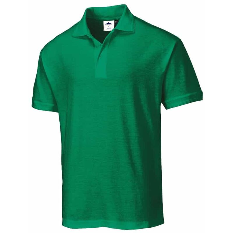 Kelly green Portwest Naples polo shirt in size XL, featuring a classic collar, short sleeves, and a soft fabric texture.