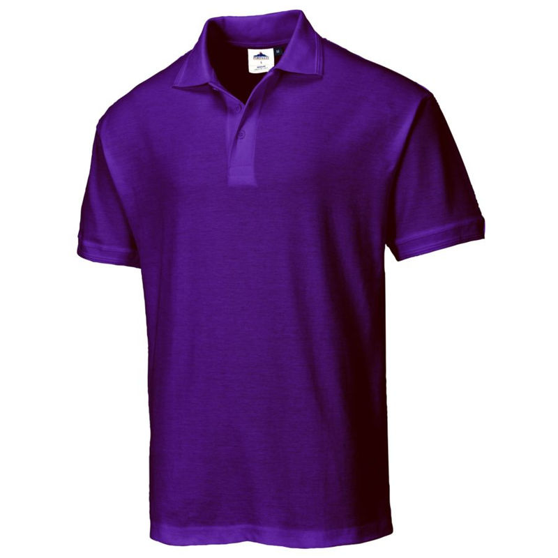 Purple Portwest Naples Polo Shirt in size XL, featuring a classic collar, short sleeves, and a soft fabric texture.