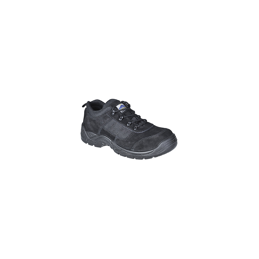 Black Portwest Steelite Trouper safety shoes in size 4, featuring a sturdy design, lace-up front, and durable material suitable for protective footwear.