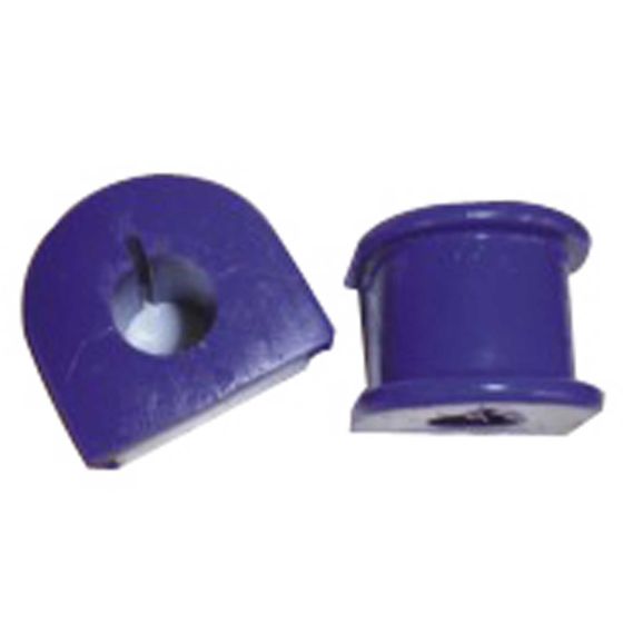 Purple anti-roll bar bushes made of durable rubber, featuring a cylindrical shape and a central hole, designed for 15mm bars, sold in a pack of two.