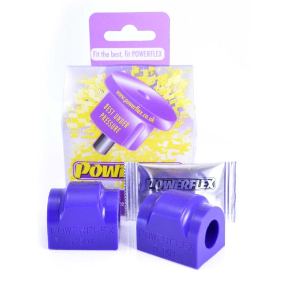 Purple rubber anti-roll bar bushes with "POWERFLEX" embossed, packaged with a card and a sachet, designed for a 16.5mm fit, labeled as Position 3 on the diagram.
