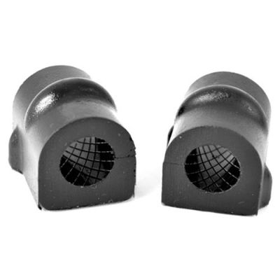 Black polyurethane front anti-roll bar bushes, featuring a rounded design with a textured interior, sold in a pack of two, suitable for automotive applications.