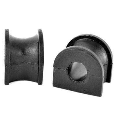 Black rubber anti-roll bar bushes, featuring a cylindrical shape with a central hole, designed for 16mm front bars, sold as a pack of two.