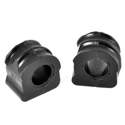 Black rubber anti-roll bar bushes, designed for a 23mm diameter, featuring a smooth finish and a distinctive shape, sold in a pack of two.