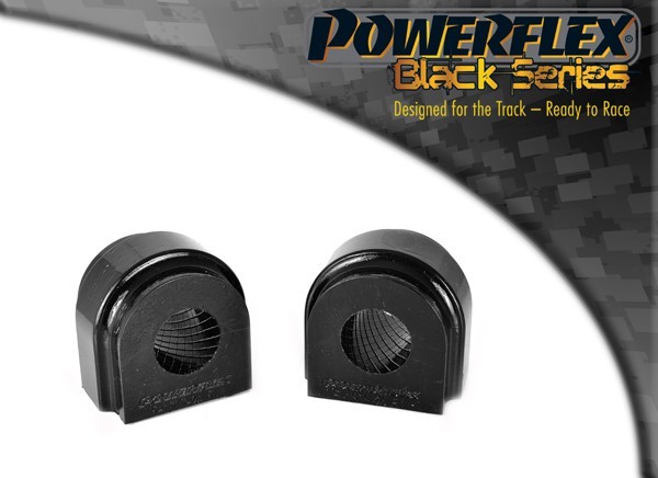 Black polyurethane front anti-roll bar bushes, featuring a 24.5mm inner diameter, with a distinctive grooved design, packaged in a pair, labeled as Powerflex Black Series.
