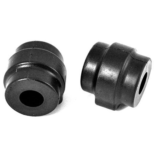Black rubber anti-roll bar bushes, designed for a 27mm diameter, featuring a smooth surface and cylindrical shape, sold in a pack of two.