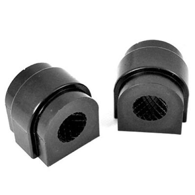 Black rubber anti-roll bar bushes, designed for rear suspension, featuring a hollow center and textured interior, packaged as a set of two, suitable for 21.7mm diameter bars.