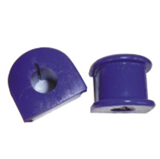 Purple polyurethane rear anti-roll bar bushes, featuring a cylindrical shape and a notch for easy installation, sold in a pack of two.