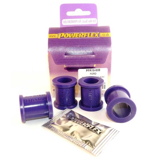 Purple polyurethane rear anti-roll bar bushes in a pack of four, featuring a branded packaging with a silver lubricant sachet, designed for Ford vehicles.