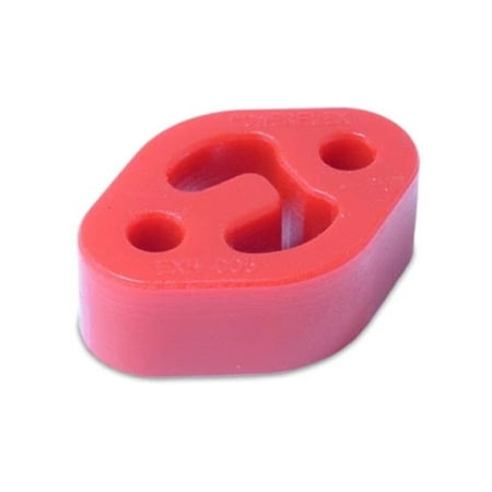 Red polyurethane bush with a unique oval shape, featuring two holes for mounting, designed for enhanced durability and performance in automotive applications.