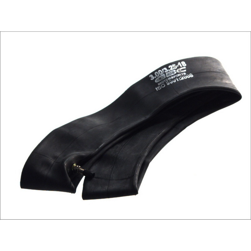 Black rubber inner tube measuring 18 inches with a straight valve, marked with "300/325 - 18" for compatibility with specific bike tires.