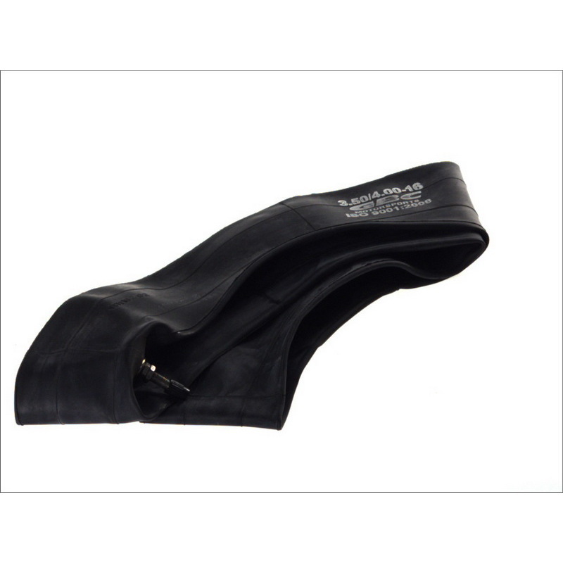 Black heavy-duty butyl inner tube marked "350/400-16," featuring a valve stem, designed for durability and performance in various tire applications.