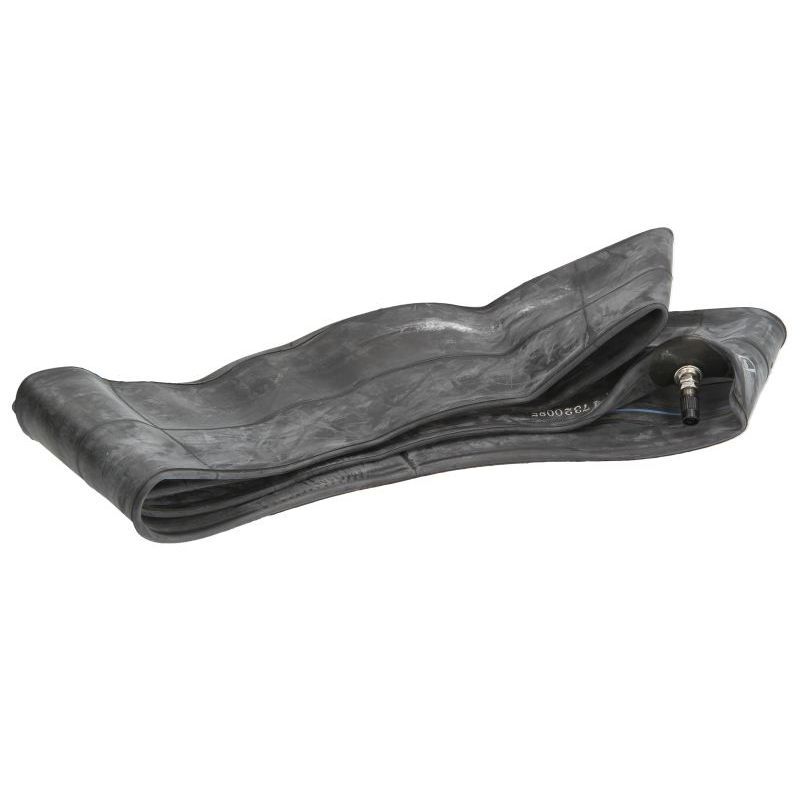 Black rubber inner tube for 19-inch tires, marked 400/450, featuring a straight valve for easy inflation and installation.