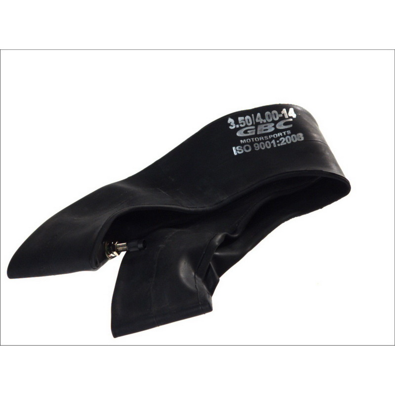 Black heavy-duty butyl inner tube labeled "3.50/400-14" with a valve stem, designed for durability and performance in various vehicles.
