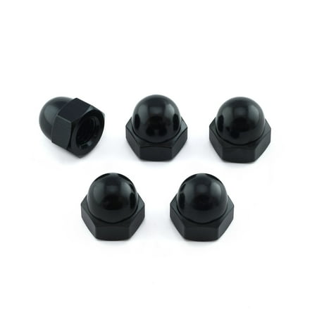 Five black alloy dome nuts, M10 X 1.50mm, featuring a smooth, rounded top and hexagonal base, designed for secure fastening in various applications.