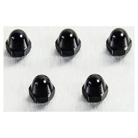 Five black alloy dome nuts, each with a smooth, rounded top and hexagonal base, sized M4 x 0.70mm, arranged closely together on a light background.