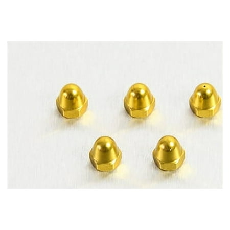Five gold alloy dome nuts with a smooth, rounded top and hexagonal base, sized M4 x 0.70mm, arranged closely together on a light background.