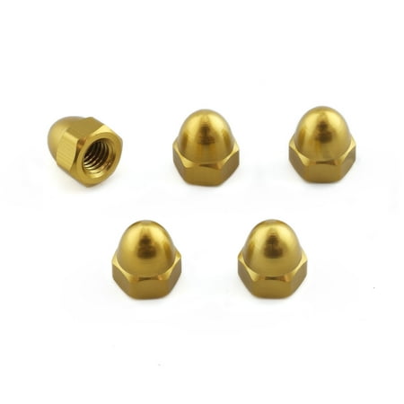Five gold alloy dome nuts with a shiny finish, M6 x 1.00mm size, featuring a hexagonal base and a smooth, rounded top, packaged together by Pro-Bolt.