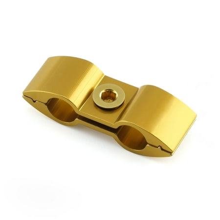 Gold alloy hose separator with a sleek, curved design, featuring a central mounting hole for secure attachment and a polished finish for a premium look.