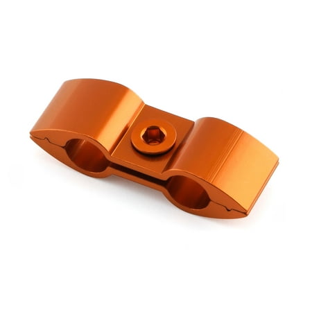 Pro-Bolt Alloy Hose Separator in vibrant orange, featuring a sleek aluminum design with two rounded openings and a central bolt for secure attachment.