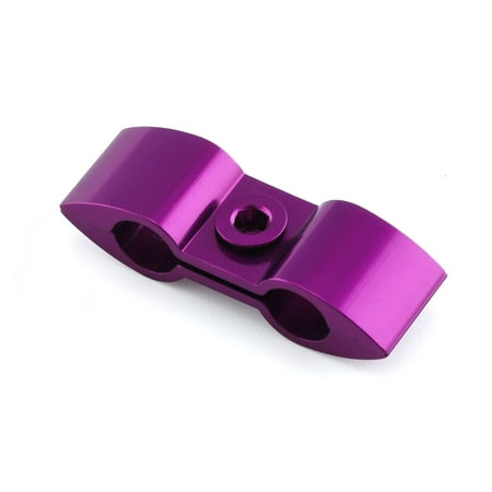 Purple alloy hose separator featuring a sleek design with a central bolt hole for secure attachment, ideal for organizing hoses in automotive applications.
