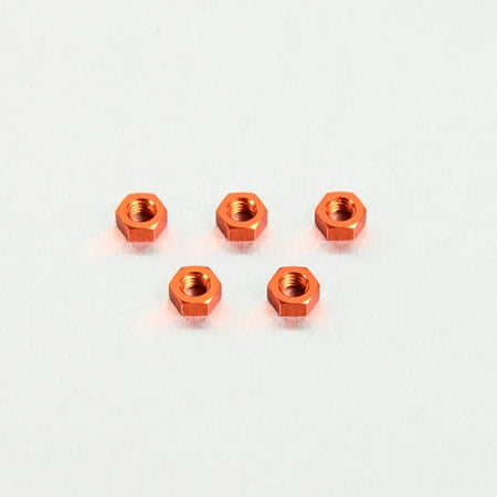 Five orange M5x3.8mm alloy nuts from Pro-Bolt, showcasing a shiny finish and hexagonal shape, ideal for various fastening applications.