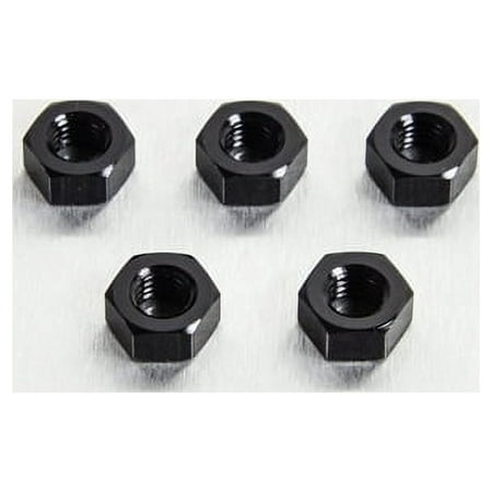 Five black alloy nuts, each with a hexagonal shape and internal threading, measuring M8x6.3mm, arranged on a light background.