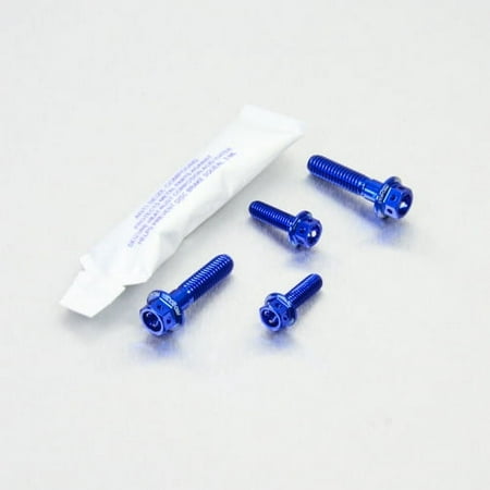 Pro-Bolt Aluminium Brake & Clutch Lever Perch Pinch Flanged Hex Bolt Kit in blue, featuring four blue bolts and a small packet of thread lock adhesive.