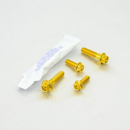 Gold aluminum brake and clutch lever perch pinch flanged hex bolt kit by Pro-Bolt, featuring four gold bolts and a small packet of thread locker.