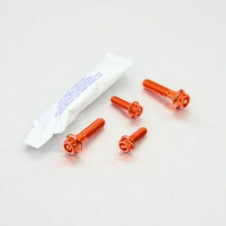 Pro-Bolt Aluminium Brake & Clutch Lever Perch Pinch Flanged Hex Bolt Kit in vibrant orange, featuring four hex bolts and a small packet of adhesive.