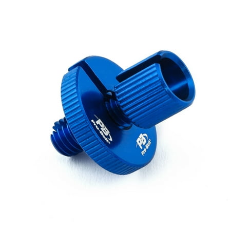 Blue anodized aluminum cable adjuster featuring a textured grip, precision threading, and the Pro-Bolt logo, designed for durability and easy adjustment.
