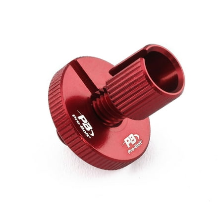 Red aluminium cable adjuster with a textured grip and a central slot for easy adjustment, featuring the Pro-Bolt logo prominently displayed.
