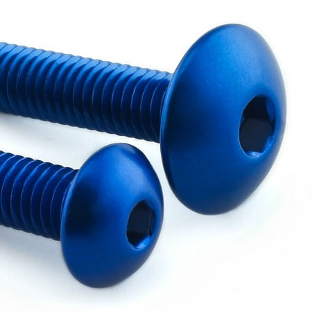 Pro-Bolt Aluminium Chain Guard & Hugger Bolt Kit in vibrant blue, featuring two bolts with a smooth finish and hexagonal socket heads for secure installation.