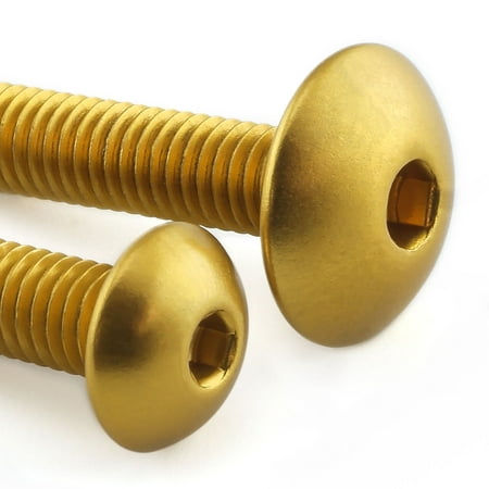 Gold aluminum chain guard and hugger bolt kit featuring two bolts with a smooth, rounded head and deep socket for secure fitting, showcasing a vibrant gold finish.