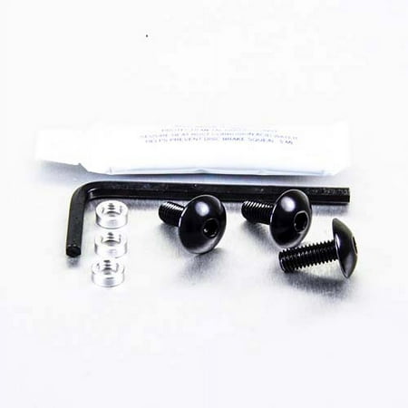 Pro-Bolt Aluminium Chain Guard Bolt Kit in black, featuring black screws, silver spacers, an Allen wrench, and a small tube of adhesive, all arranged on a light background.