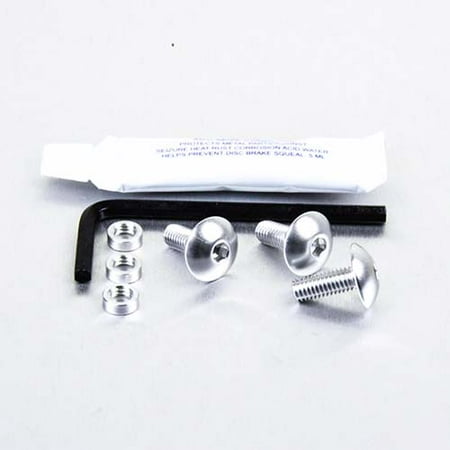 Pro-Bolt Aluminium Chain Guard Bolt Kit in silver includes four silver bolts, nuts, an Allen key, and a small tube of thread lock, all arranged on a white background.