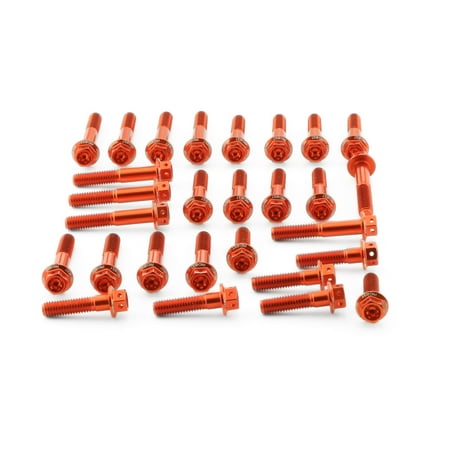 Pro-Bolt Aluminium Engine Bolt Kit in vibrant orange, featuring various sizes of bolts with a sleek finish, designed for durability and performance enhancement.