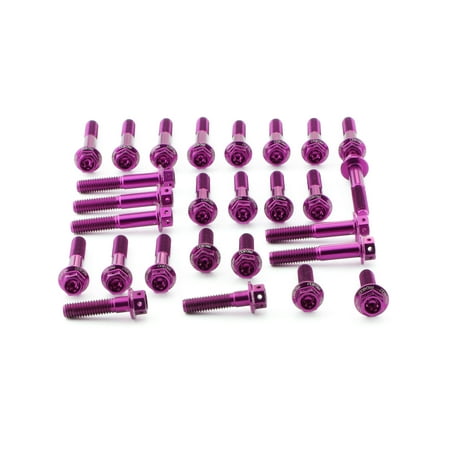 Pro-Bolt Aluminium Engine Bolt Kit in vibrant purple, featuring various sizes of bolts with a shiny finish, designed for durability and performance.