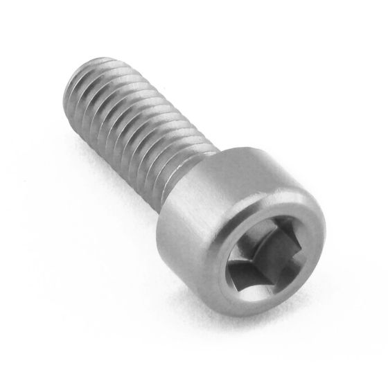 Silver aluminium engine bolt with a hexagonal socket head and fine threading, designed for durability and lightweight performance.