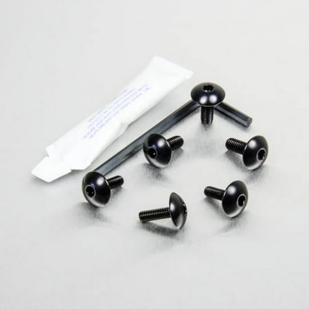 Black aluminium exhaust heat shield mount bolt kit by Pro-Bolt, featuring six black screws and an L-shaped wrench, packaged with a small tube of adhesive.