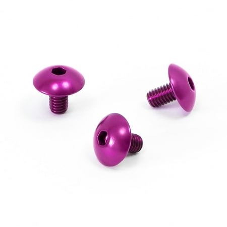 Purple anodized aluminum exhaust heat shield mount bolts with a rounded head and hex socket drive, showcasing a sleek and durable design.